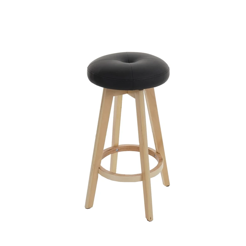 Lot de 2 tabourets élégant de bar comptoir en bois imitation cuir noir rotatif pieds en bois 04_0000459