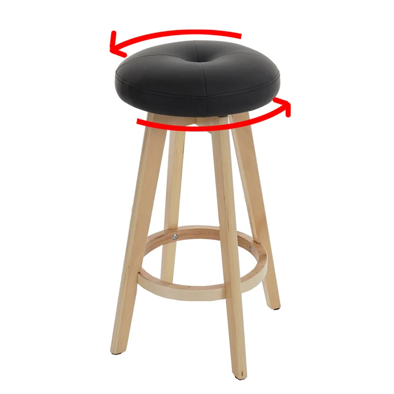 Lot de 2 tabourets élégant de bar comptoir en bois imitation cuir noir rotatif pieds en bois 04_0000459