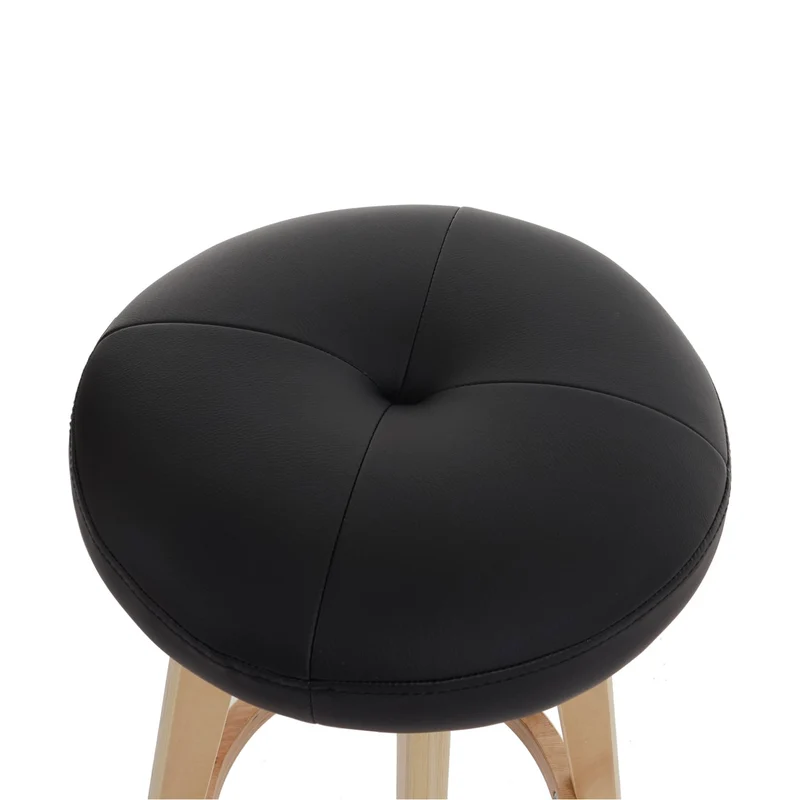 Lot de 2 tabourets élégant de bar comptoir en bois imitation cuir noir rotatif pieds en bois 04_0000459