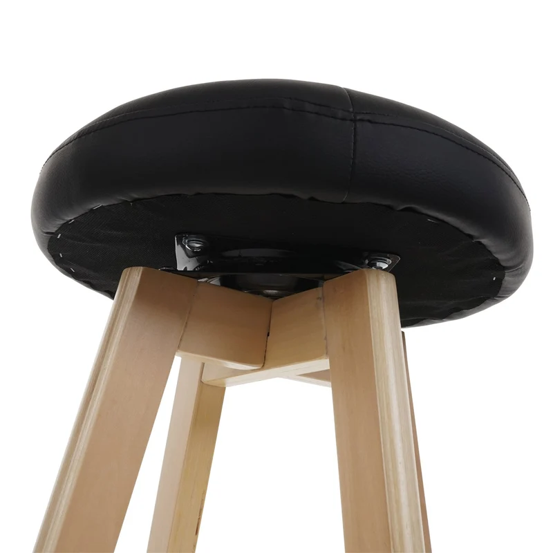 Lot de 2 tabourets élégant de bar comptoir en bois imitation cuir noir rotatif pieds en bois 04_0000459