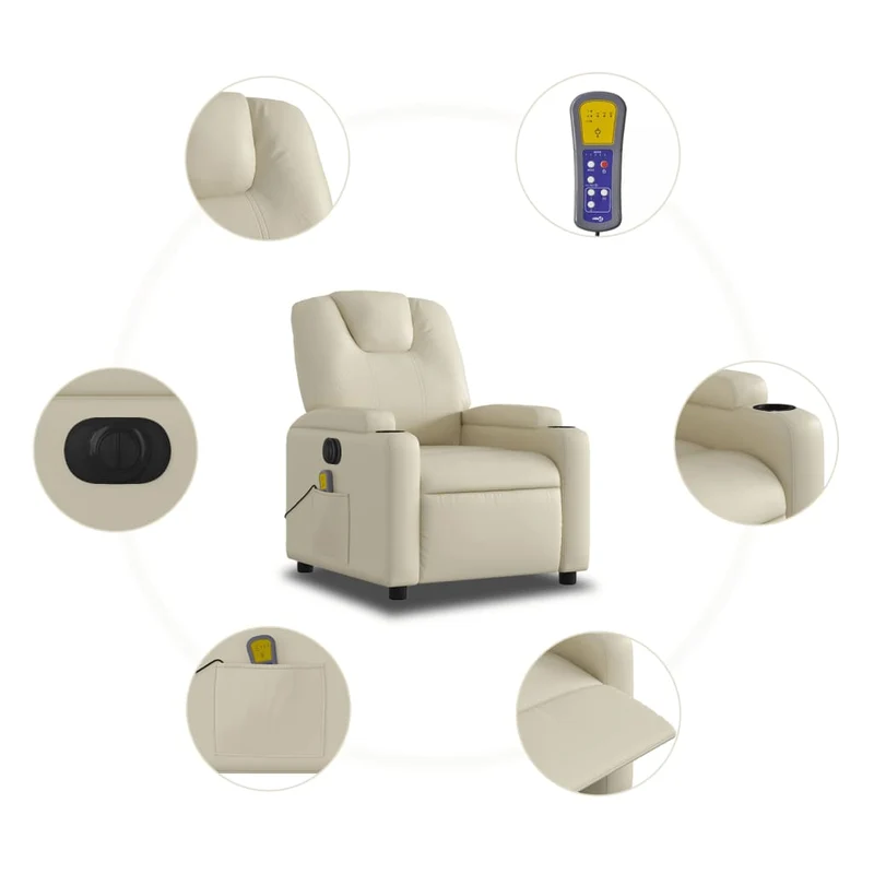 Fauteuil de relaxation TV fonction massage inclinable électrique 6 points de massage en PVC crème DEC027144