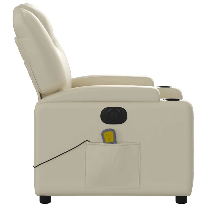 Fauteuil de relaxation TV fonction massage inclinable électrique 6 points de massage en PVC crème DEC027144