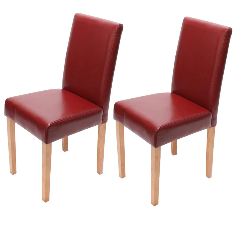 Lot de 6 chaises de salle à manger cuisine en synthétique rouge pieds en bois clair design moderne 04_0000710