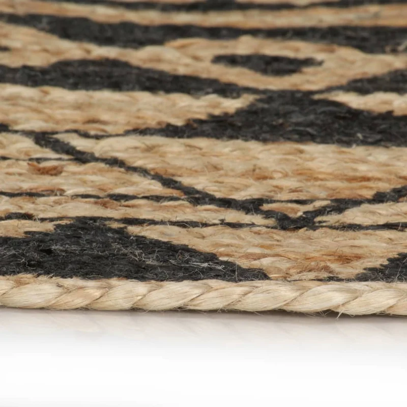 Tapis fait à la main Jute avec imprimé noir 90 cm DEC023493