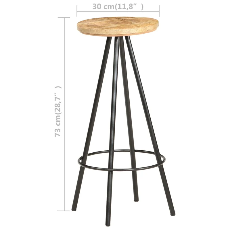 Lot de 4 tabourets de bar chaises hautes en bois de manguier et fer DEC029908