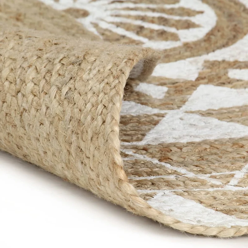 Tapis fait à la main Jute avec imprimé blanc 90 cm DEC023490