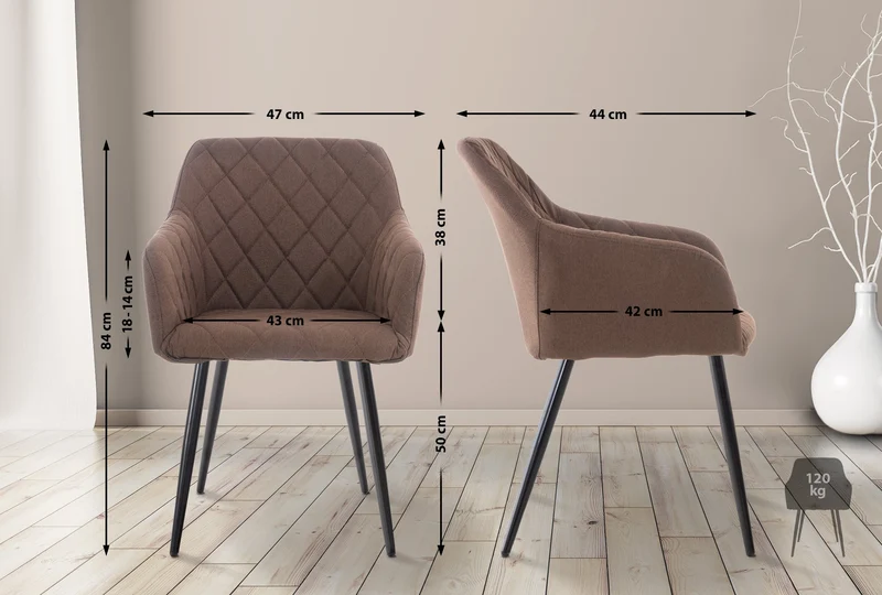 Lot de 2 chaises de salle à manger design retro coutures décoratives en losanges assise en tissu marron 10_0001564