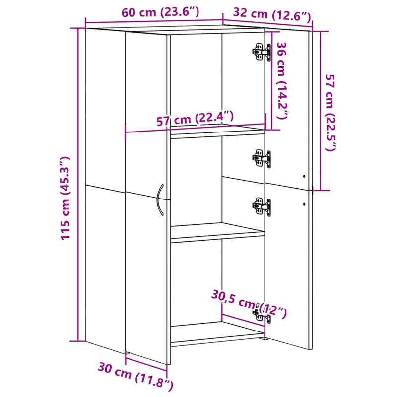 Meuble de bureau armoire de rangement 60 x 32 x 115 cm bois d'ingénierie blanc DEC024469