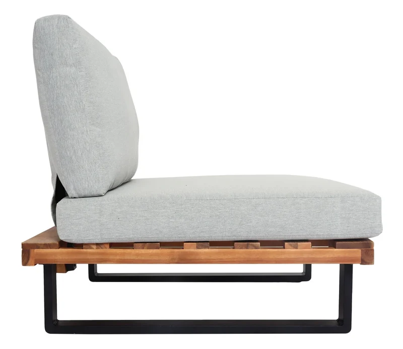 Lot de 2 fauteuils lounge jardin en bois d’acacia brun clair et aluminium coussins gris clair 04_0009399