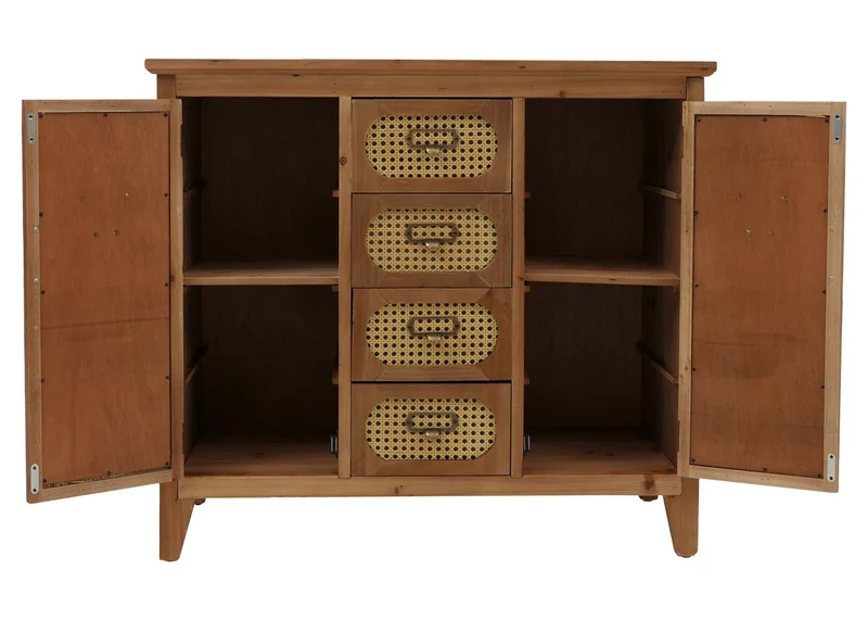 Commode style apothicaire buffet meuble de rangement avec tiroirs et portes style vintage rotin 80 x 91 x 40 cm finition naturelle 04_0009115