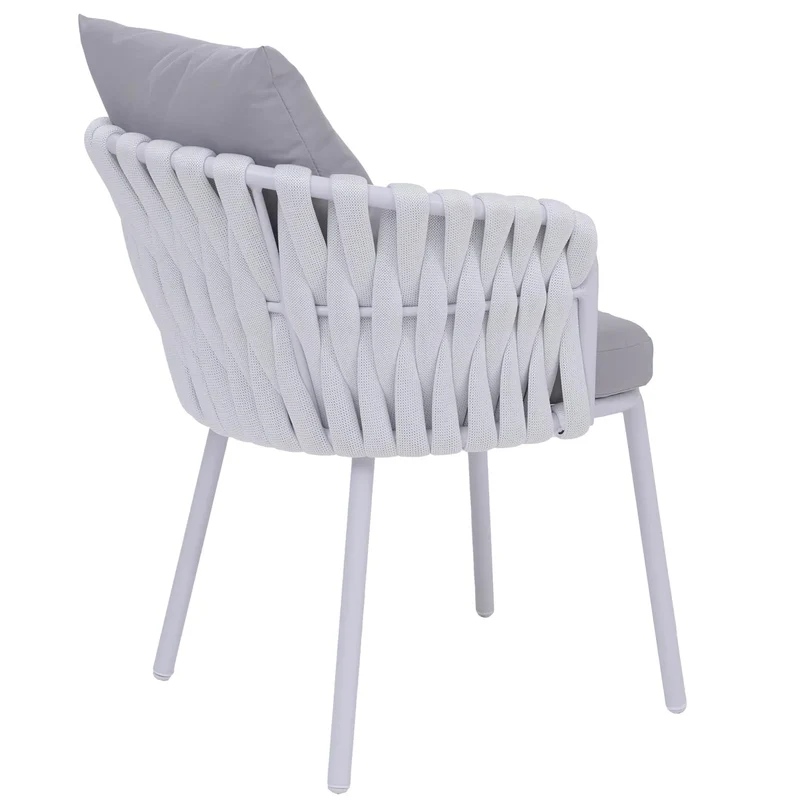Lot de 6 chaises de salle à manger avec accoudoirs structure aluminium et tressage corde tissu gris clair 04_0008723