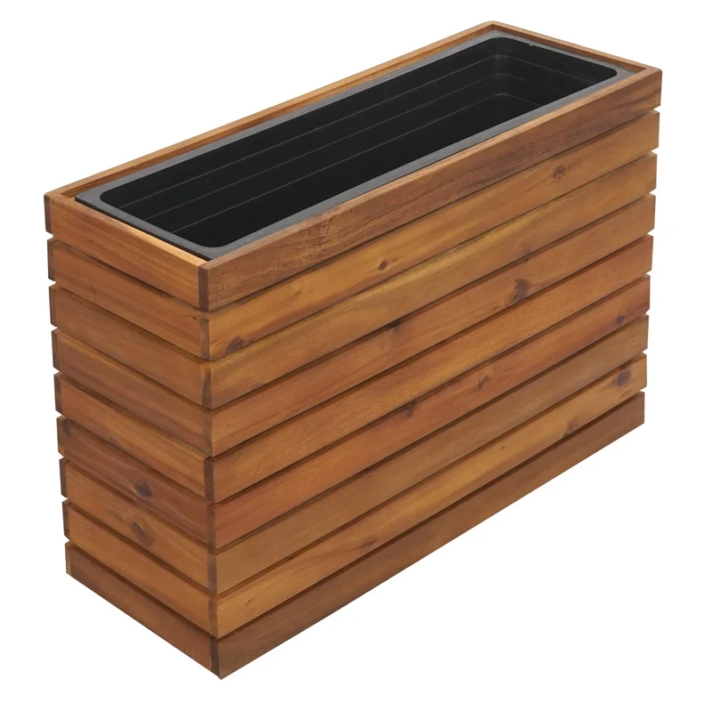 Jardinière cache-pot pot de fleur 41 x 63 x 23 cm extérieur bois d'acacia marron 04_0007214
