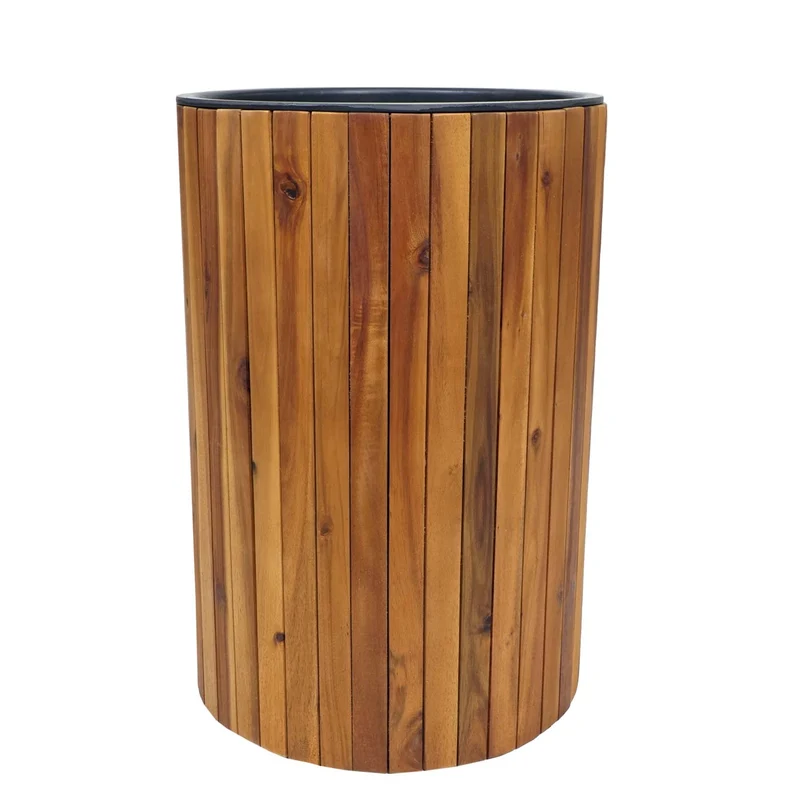 Lot de 2 jardinières cache-pot pot de fleur bac à fleurs rond carré extérieur bois d'acacia marron 04_0007414