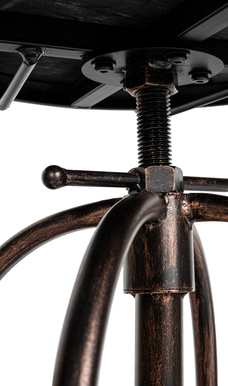 Lot de 2 tabourets de bar design industriel avec dossier repose-pieds en bois et métal bronze 10_0006179