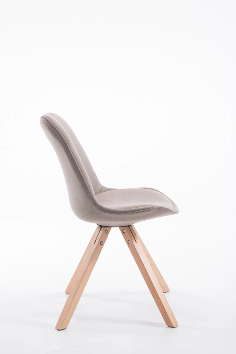 Chaise de salle à manger design scandinave en tissu taupe et pieds en bois clair forme carré 10_0003461