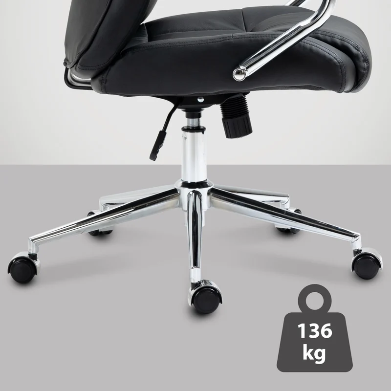 Fauteuil de bureau sur roulettes avec accoudoirs forme ergonomique en véritable cuir noir et métal chromé 10_0002642