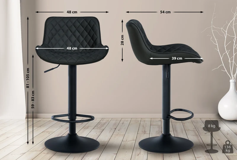 Lot de 2 tabourets de bar réglable et pivotant assise en synthétique noir pieds métal noir TDB10602