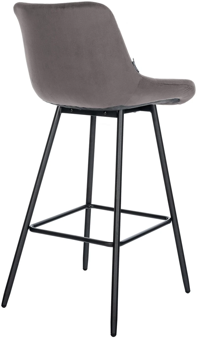Tabouret de bar x1 avec repose-pieds revêtement en velours gris piètement à quatre pieds en métal noir 10_0005463