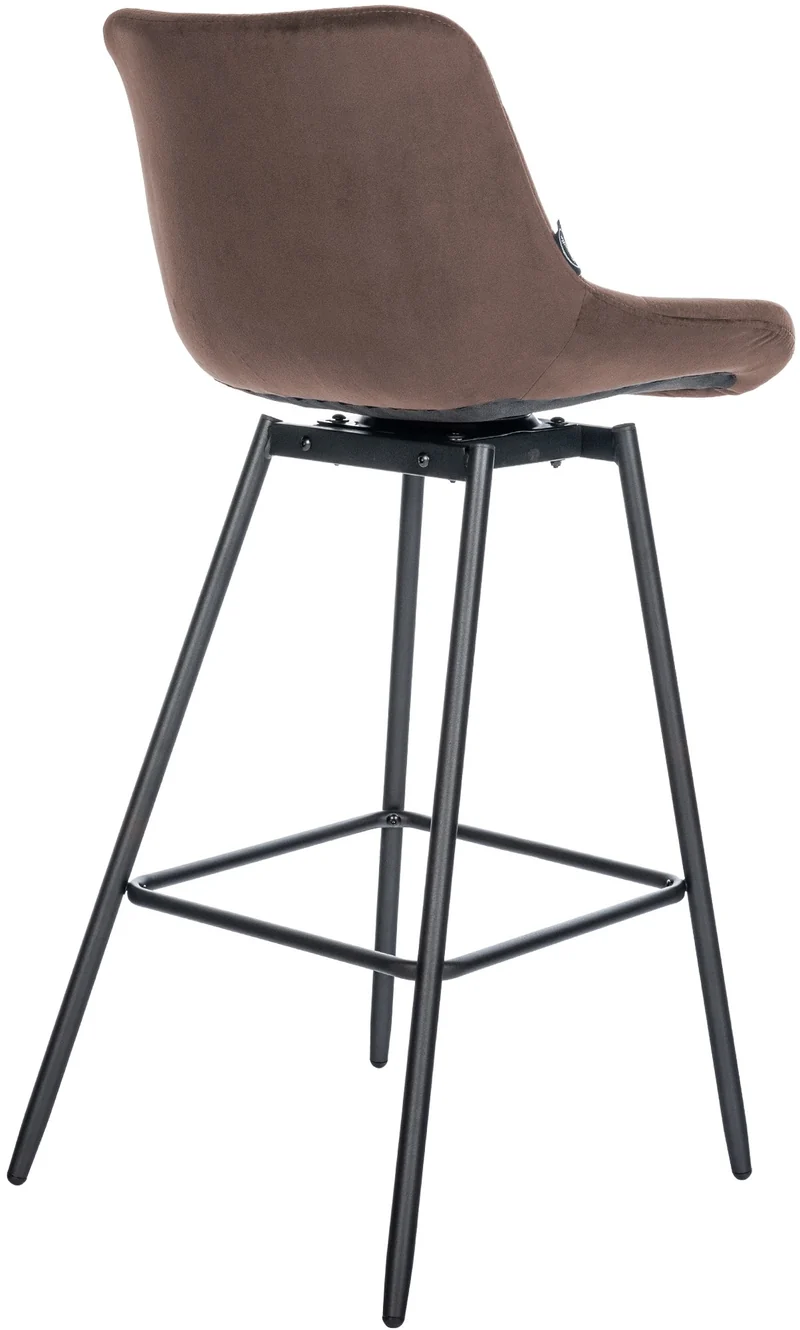 Tabouret de bar pivotant x1 avec repose-pieds revêtement en velours marron piètement à quatre pieds en métal noir 10_0005475