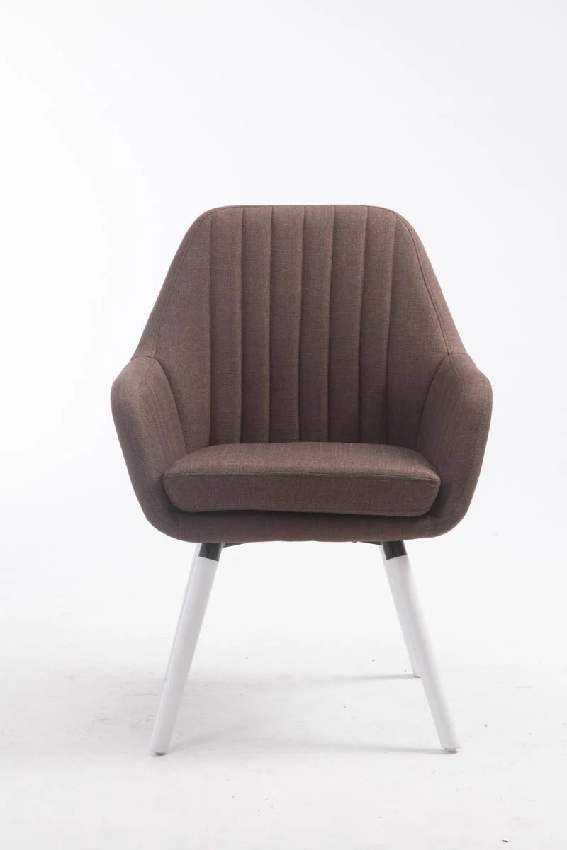 Chaise de salle à manger design rétro moderne avec accoudoirs rembourrée en tissu marron avec pieds en bois blanc 10_0008835