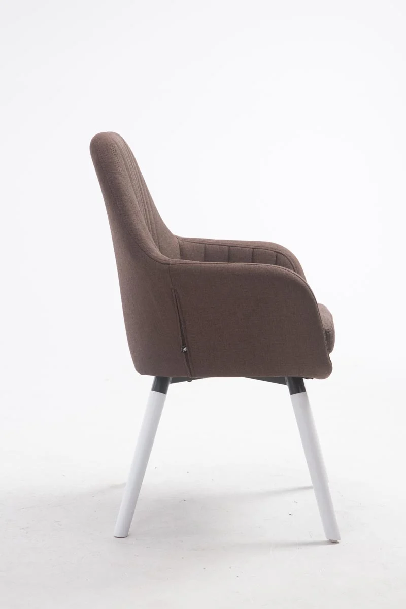 Chaise de salle à manger design rétro moderne avec accoudoirs rembourrée en tissu marron avec pieds en bois blanc 10_0008835