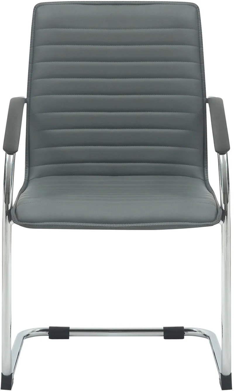 Lot de 2 chaises visiteur en similicuir gris piètement luge métal avec accoudoirs style moderne bureau salle d’attente 10_0008534