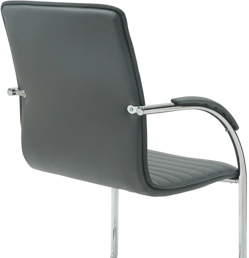 Lot de 2 chaises visiteur en similicuir gris piètement luge métal avec accoudoirs style moderne bureau salle d’attente 10_0008534