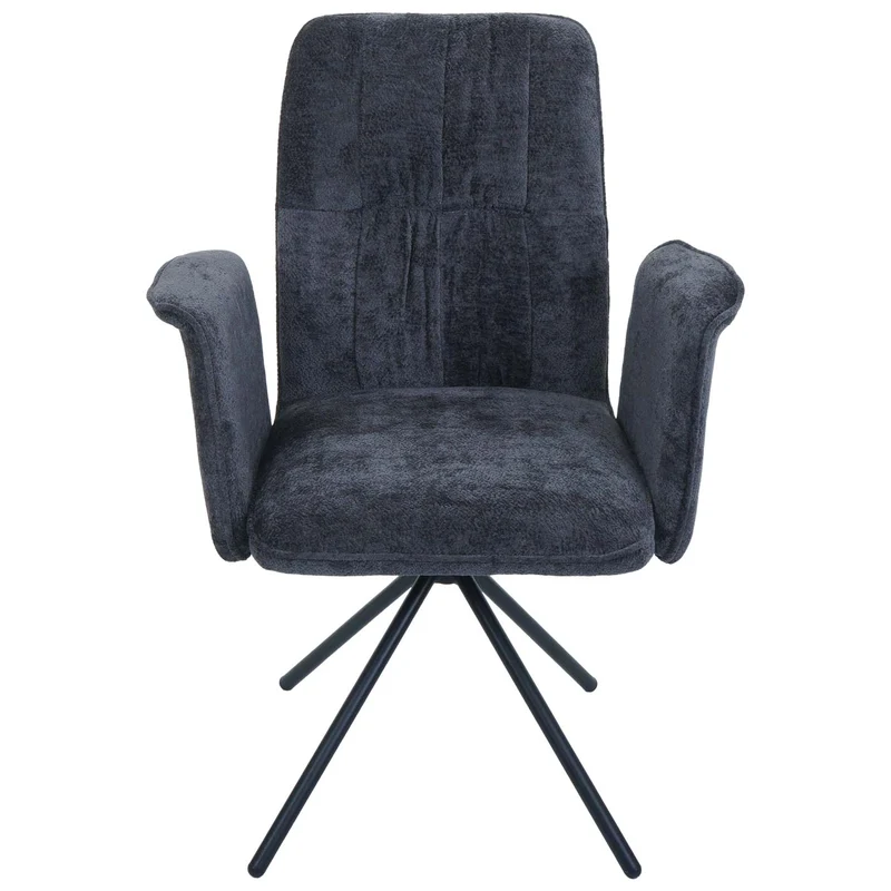 Lot de 2 chaises de salle à manger pivotantes avec accoudoirs rotation 180° Auto-Return en chenille gris foncé structure métal 04_0009709