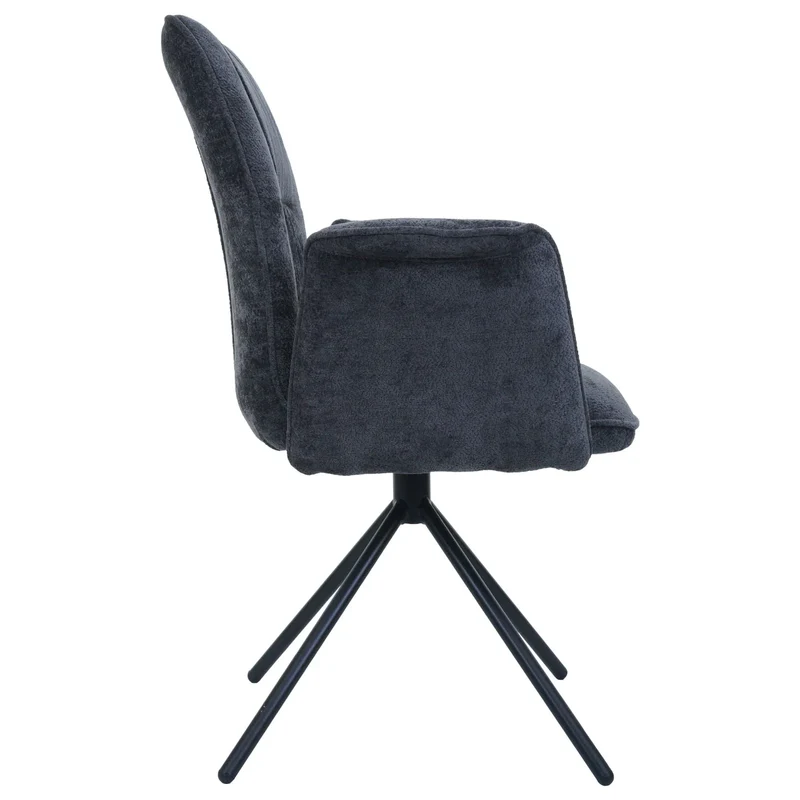 Lot de 2 chaises de salle à manger pivotantes avec accoudoirs rotation 180° Auto-Return en chenille gris foncé structure métal 04_0009709