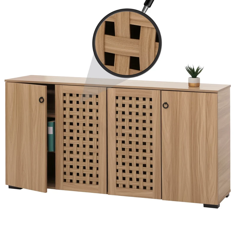 Buffet avec 4 portes avec design tressé 3D 9 compartiments de rangement 83x159x37 cm MDF marron 04_0009819