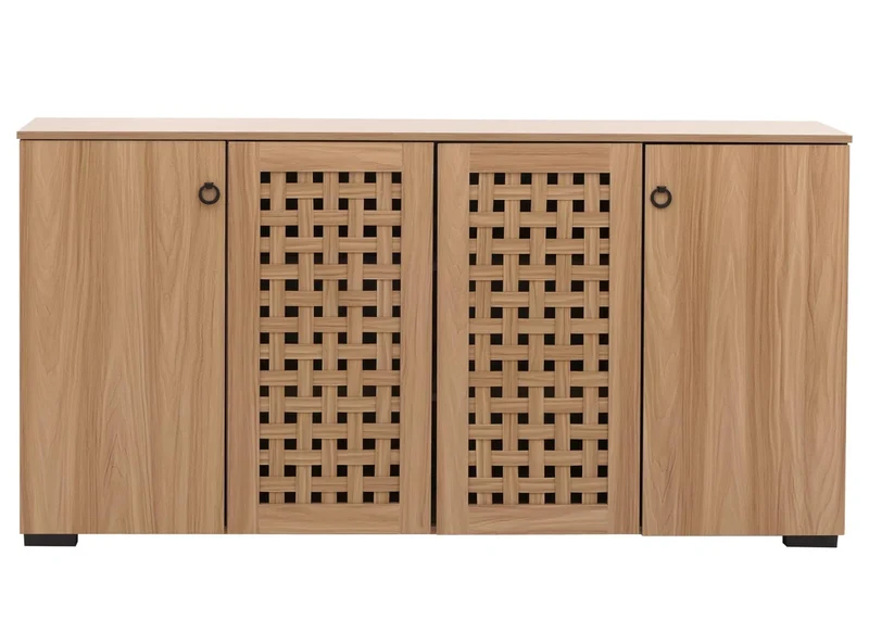 Buffet avec 4 portes avec design tressé 3D 9 compartiments de rangement 83x159x37 cm MDF marron 04_0009819