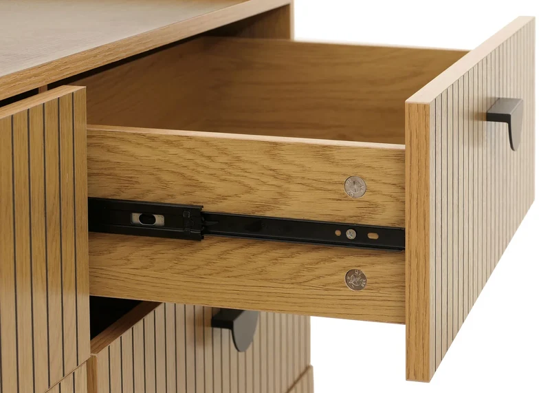 Commode avec 6 tiroirs façades à lamelles structure acier style moderne 80x120x44 cm en MDF mélaminé finition naturelle 04_0009432