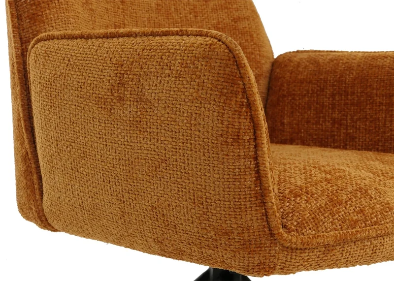 Chaise de salle à manger pivotante avec accoudoirs fonction Auto-Position 180° en chenille jaune moutarde piètement métal 04_0009239