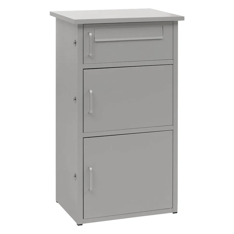 Boîte à colis 3 compartiments verrouillables 89 x 49 x 38 cm en acier gris clair 04_0009374