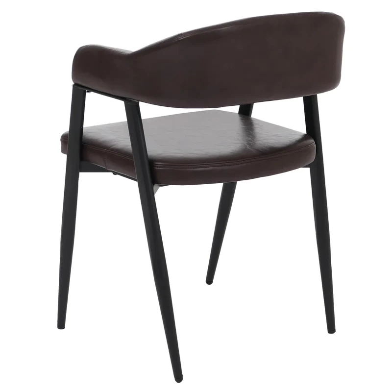Lot de 2 chaises de salle à manger style industriel rétro avec accoudoirs en métal et similicuir brun foncé 04_0008985