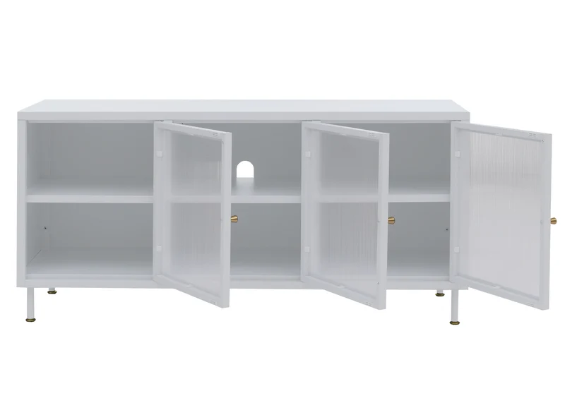 Meuble TV design industriel avec 6 compartiments 58 x 120 x 40 cm finition mate en métal blanc 04_0008867