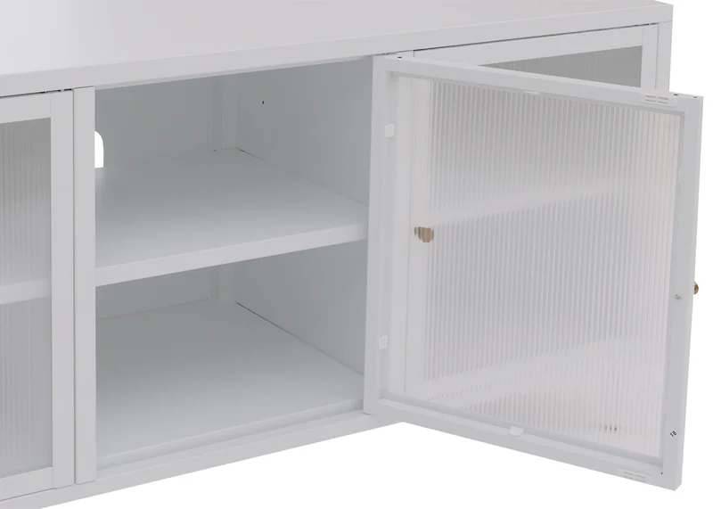 Meuble TV design industriel avec 6 compartiments 58 x 120 x 40 cm finition mate en métal blanc 04_0008867