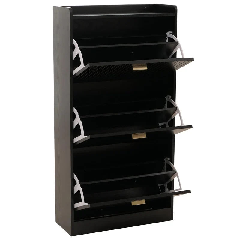 Meuble à chaussures moderne 117 x 60 x 24 cm avec 3 compartiments pratique en MDF noir 04_0009191