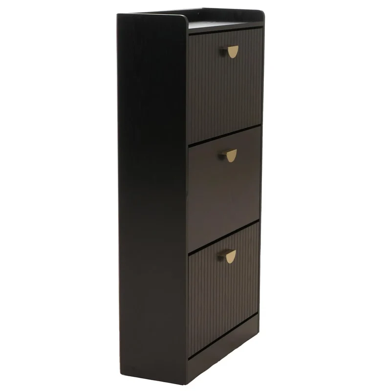 Meuble à chaussures moderne 117 x 60 x 24 cm avec 3 compartiments pratique en MDF noir 04_0009191