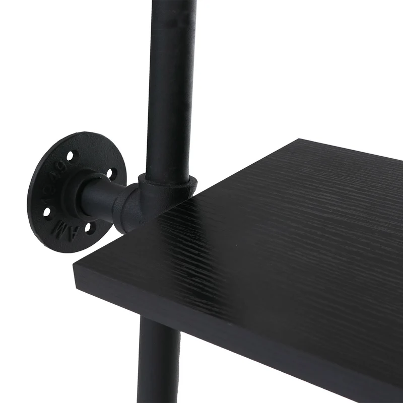 Étagère séparateur de pièce style industriel 203 cm avec 5 niveaux en métal et bois mélaminé noir 04_0008763