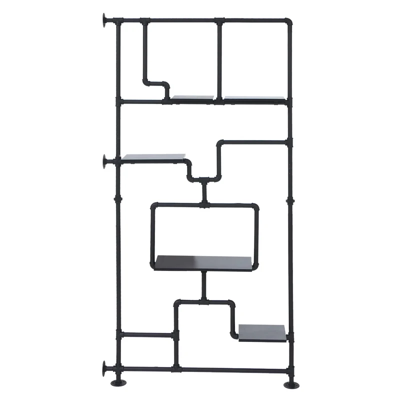 Étagère séparateur de pièce style industriel 203 cm avec 5 niveaux en métal et bois mélaminé noir 04_0008763