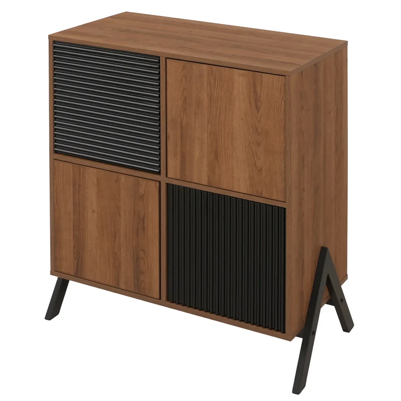Commode design moderne avec 4 portes et compartiments 94 x 79 x 40 cm finition mélamine clair MDF et métal 04_0009207
