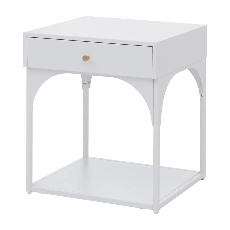 Table de chevet avec tiroir et compartiment ouvert 50x43x41 cm en acier thermolaqué blanc 04_0008872