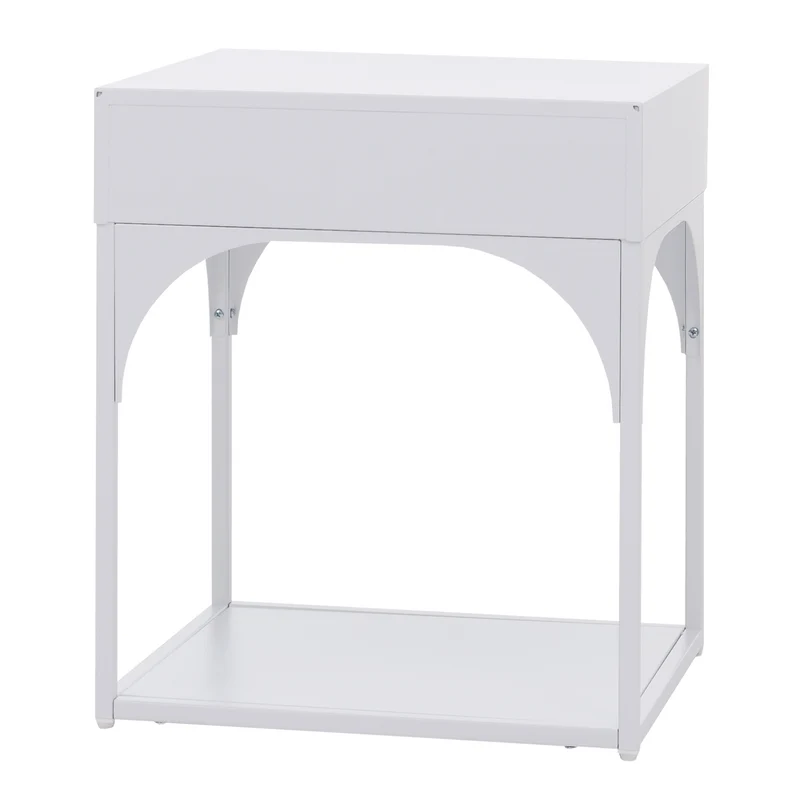 Table de chevet avec tiroir et compartiment ouvert 50x43x41 cm en acier thermolaqué blanc 04_0008872
