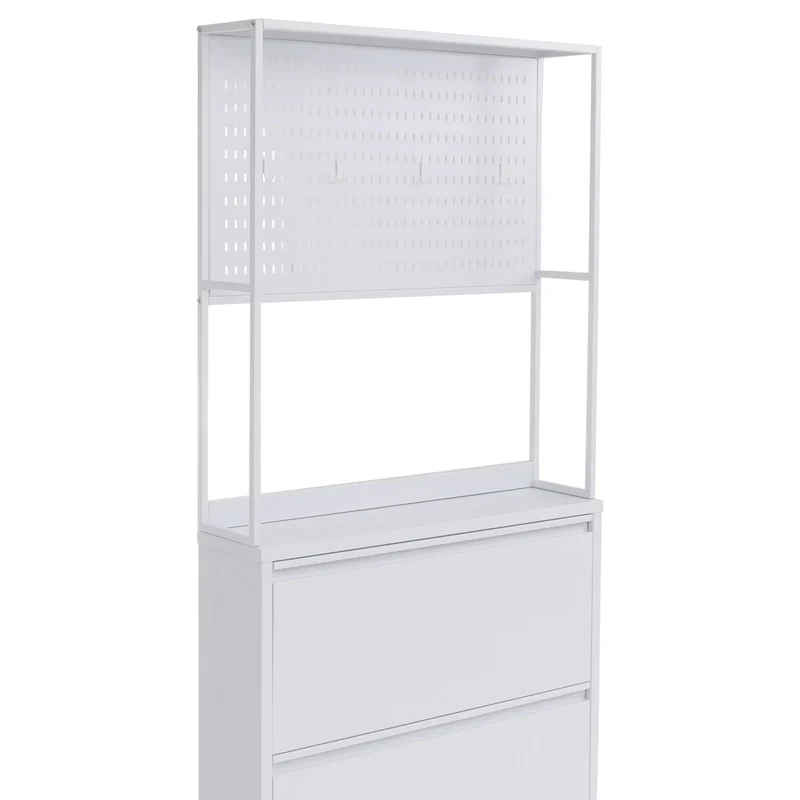 Meuble à chaussures avec 3 compartiments basculants armoire à chaussures avec étagère et crochets 201x80x20 cm en métal blanc 04_0008883