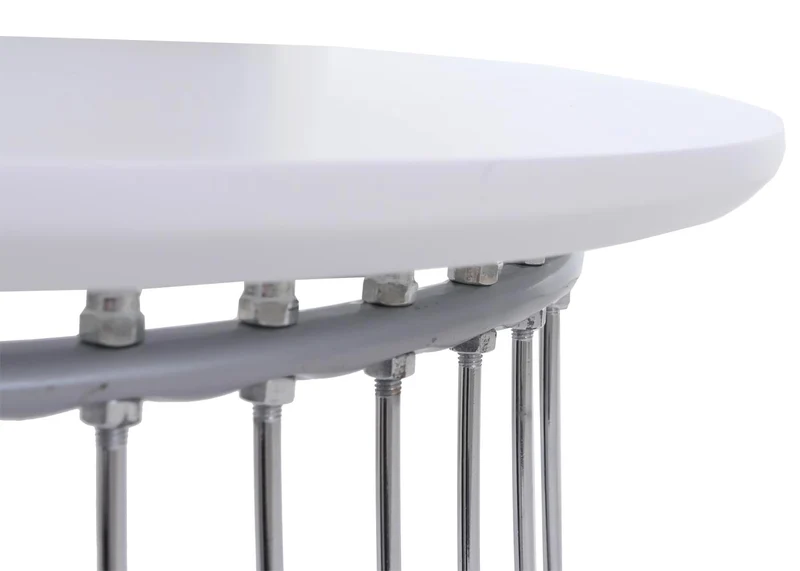 Table basse ronde Ø 70 cm avec double plateau structure métal chromé et MDF blanc 04_0008791