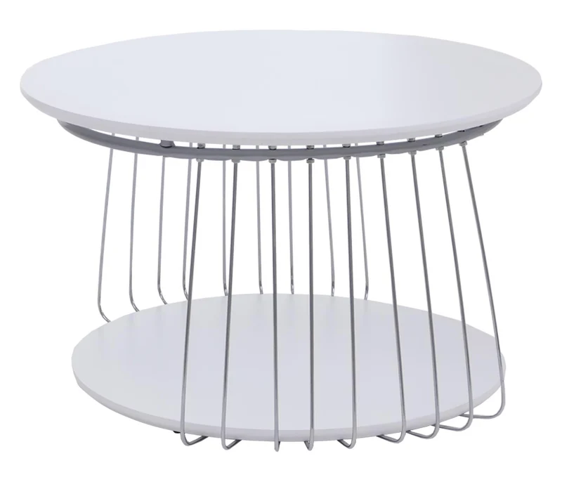 Table basse ronde Ø 70 cm avec double plateau structure métal chromé et MDF blanc 04_0008791