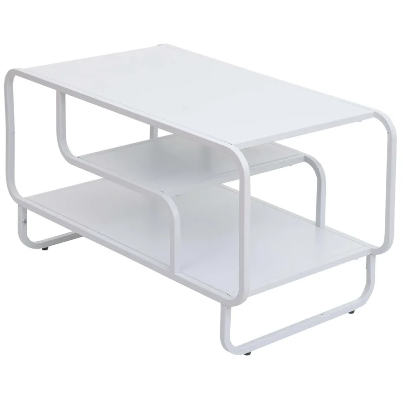 Table basse rectangulaire moderne avec 3 étagères 45 x 80 x 40 cm en métal blanc 04_0009385