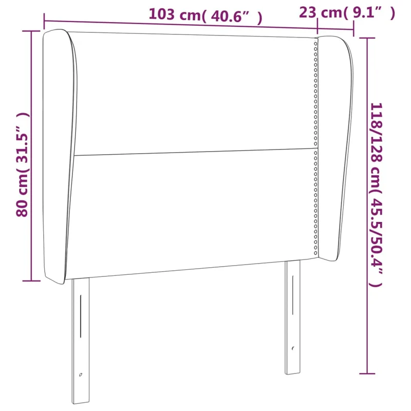 Tête de lit accessoire couchage chambre à coucher meuble avec rebord latéral 103 x 23 x 118/128 cm Tissu velours noir TDL0204600