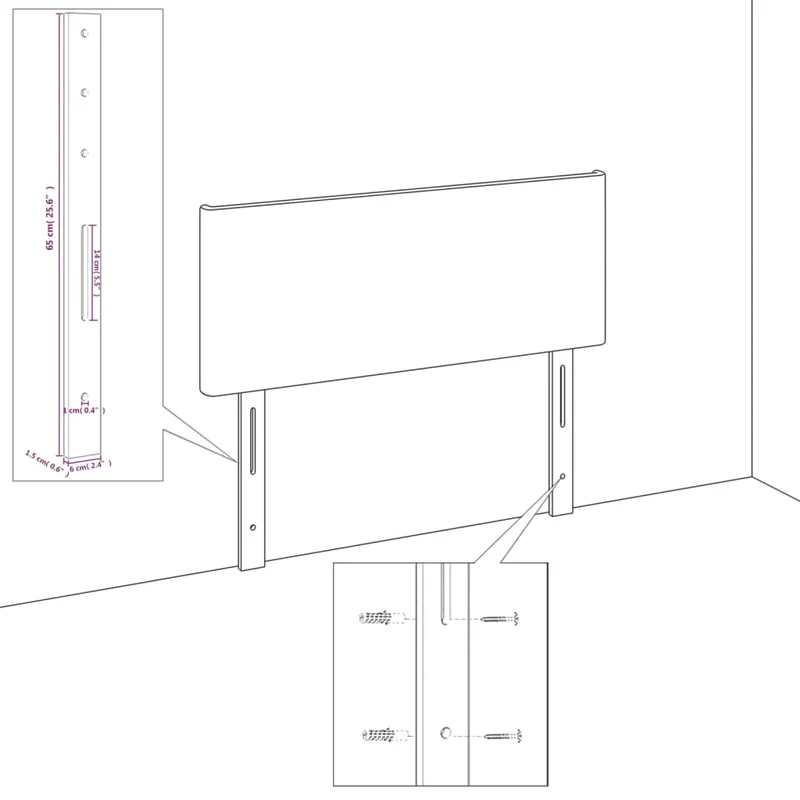 Tête de lit accessoire couchage chambre à coucher meuble avec rebord latéral 203 x 23 x 78/88 cm tissu noir TDL0204477